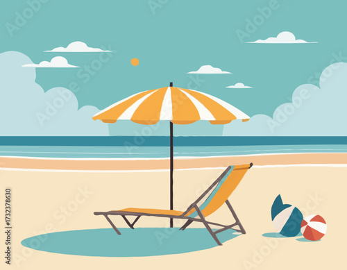 Sunny Coastal Scene with Sandy Shore, Vibrant Summer Vibes, Ideal for Travel and Vacation Themes.