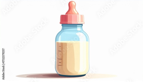 A vector illustration of a baby bottle with milk flat parenting style isolated on white background
