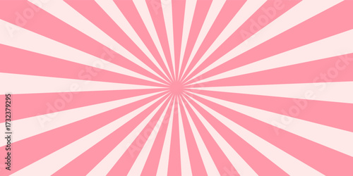 Candy color sunburst background. Abstract pink cream sunbeams design wallpaper. Colorful spinning lines for template, banner, poster, flyer. Sweet rotating cartoon swirl or whirlpool