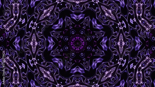 Abstract kaleidoscope mandala neon acid background glowing with radiant octagonal symmetry, futuristic fractal patterns endlessly evolving in luminous visual motion