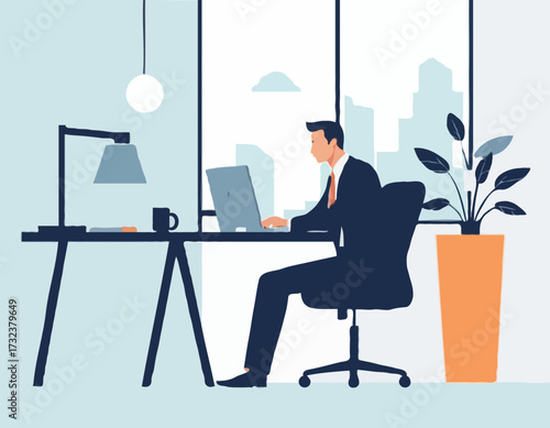 Businessman working on computer in office