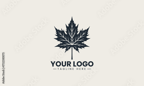 Prominent black vector silhouette of a detailed maple leaf showcasing autumn nature and national symbolism