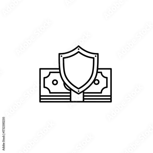 Free Download Icon Set Vector Illustration with Money and Shield in Modern Minimalist Style - GFXLoad
