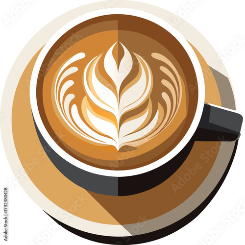 Top View of Fresh Coffee Latte Art Vector Illustration for Cafe Menu