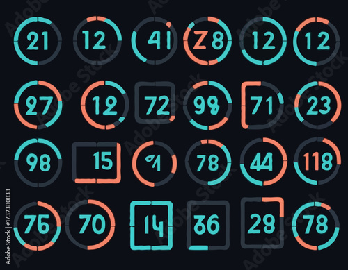 Digital clock numbers set