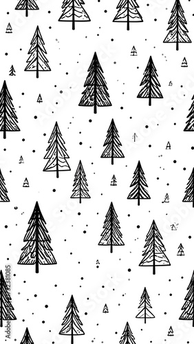 Simple black and white Christmas tree pattern