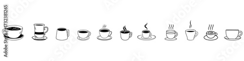 Coffee icon vector set. Hot drink illustration sign collection. Coffee house symbol. Coffee machine logo. Cappuccino or latte web icon.