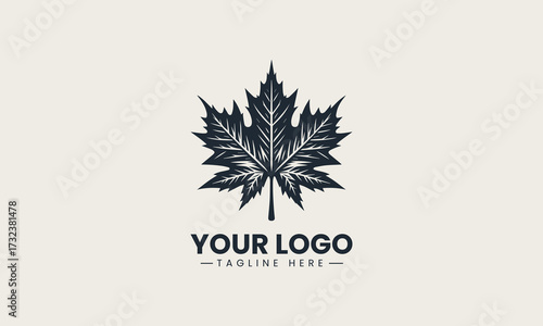 Prominent black vector silhouette of a detailed maple leaf showcasing autumn nature and national symbolism