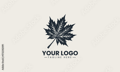 Prominent black vector silhouette of a detailed maple leaf showcasing autumn nature and national symbolism