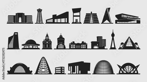 Iconic cityscape silhouette vector illustrations diverse architectural styles scalable and versatile silhouette white background