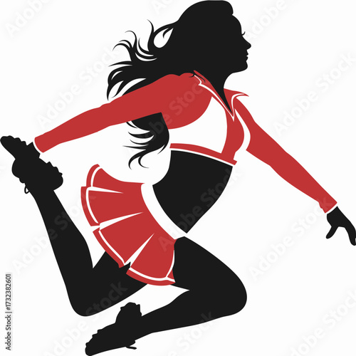 Dynamic silhouette cheerleader illustration scalable vector graphic for sports and performance art silhouette white background
