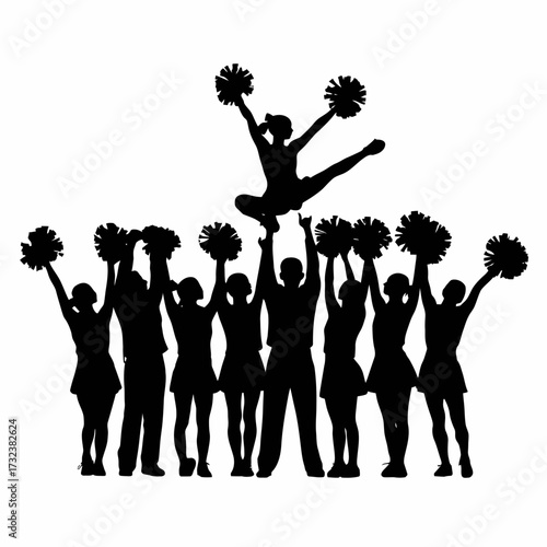 Dynamic cheerleading squad silhouette vector graphic displaying athleticism and teamwork silhouette white background