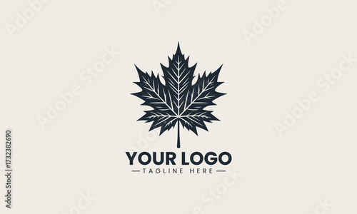 Prominent black vector silhouette of a detailed maple leaf showcasing autumn nature and national symbolism
