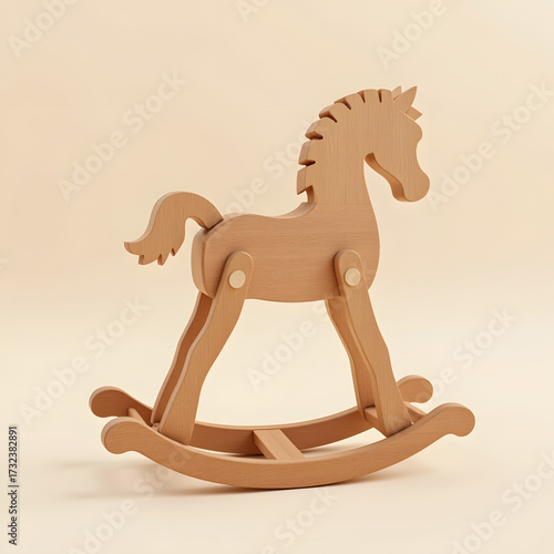 Wooden rocking horse ornament on light background, childhood nostalgia