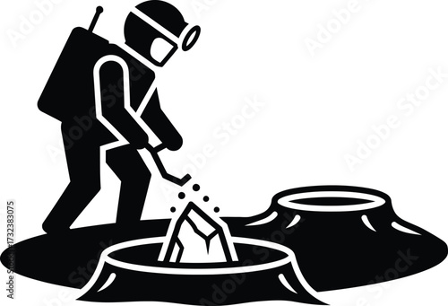 Mining Worker Extracting Gemstones from Ground