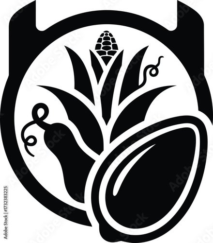 Corn, Squash, and Pumpkin Silhouette Icon - Vector Illustration