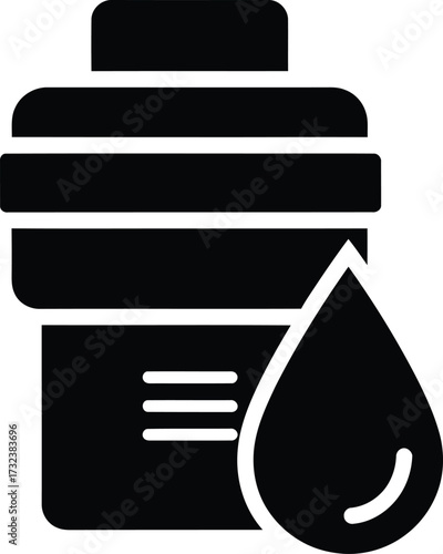 Water Bottle Icon with Droplet Hydration and Freshness