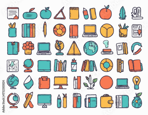 Education icons doodle hand drawn