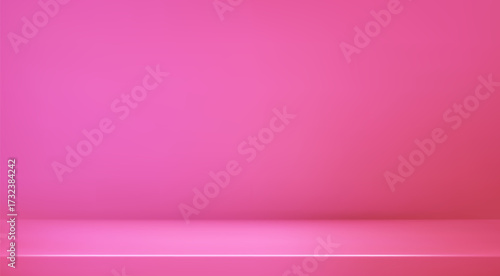 Pink soft studio room. Limbo light background. Abstract 3d candy backdrop for product presentation. Minimal wall scene bg. Showcase, promotion display. Vector stage mockup illustration