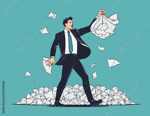 Businessman throwing crumpled paper to trash