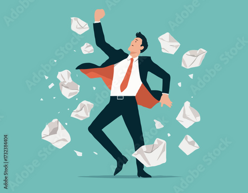 Businessman throwing crumpled paper to trash