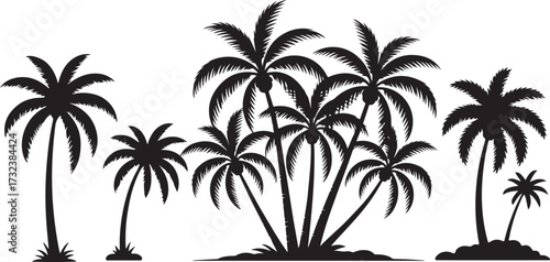 Silhouette of a cluster of palm trees on a white background.