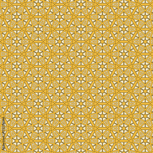 A luxurious golden seamless pattern with shimmering illusions that create depth and a radiant, opulent appeal.