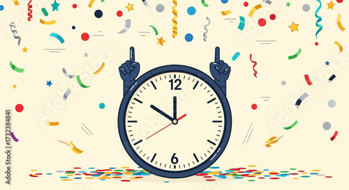 Clock showing almost midnight with middle fingers up.