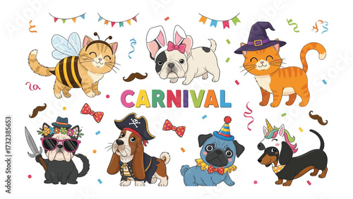 Carnival of Cuteness: An enchanting collection of playful animals, each dressed in a whimsical costume, bringing the festive spirit of carnival to life.