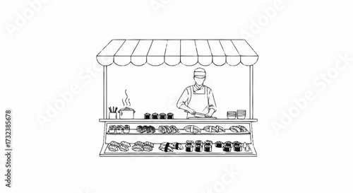 Fresh sushi being prepared at an outdoor stall, perfect for food blogs, restaurant promotions, or culinary designs with clean, modern aesthetic lines