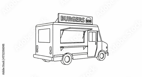 Enticing burger food truck illustration ready to serve delicious meals on the go, perfect for branding a new street food business or restaurant concept