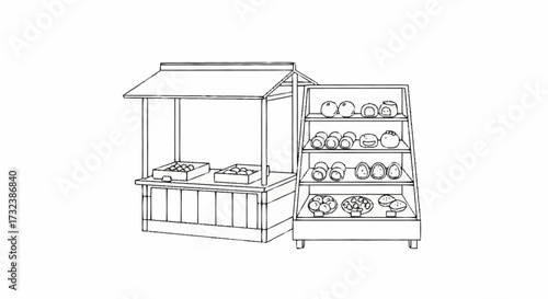 Explore a delightful bakery stall filled with charming pastries and treats, perfect for menus, branding, and whimsical design projects that evoke joy