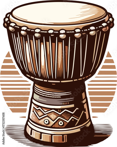 Cartoon African Djembe Drum with Tribal Ornament Vector Illustration, Ethnic Percussion