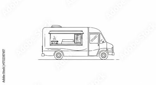 Modern food truck serving delicious street food with steaming cuisine and vibrant menu display, perfect for urban culinary adventures and events