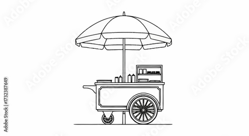 Charming retro hot dog cart with umbrella, ready for delicious street food service and vibrant urban events