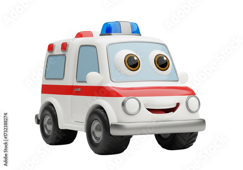 Wallpaper Mural Cute Cartoon Ambulance Character - Friendly 3D Rendered Emergency Vehicle Toy Isolated on White Torontodigital.ca