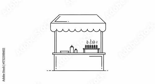 Freshly grilled skewers sizzling at a vibrant outdoor food stall, perfect for event catering and street food marketing