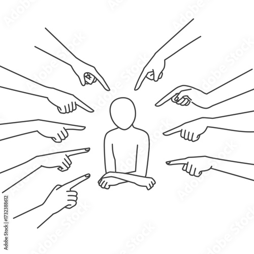 Illustration Vector of Pointing Fingers Towards Silhouette Person in Simple Style