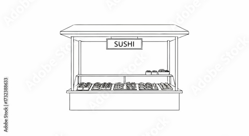 Delicious sushi display stall offers a vibrant array of fresh rolls and nigiri, inviting hungry customers to savor authentic flavors.