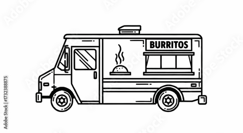 Vibrant food truck serving delicious burritos, offering a modern mobile culinary experience for events and street food lovers.