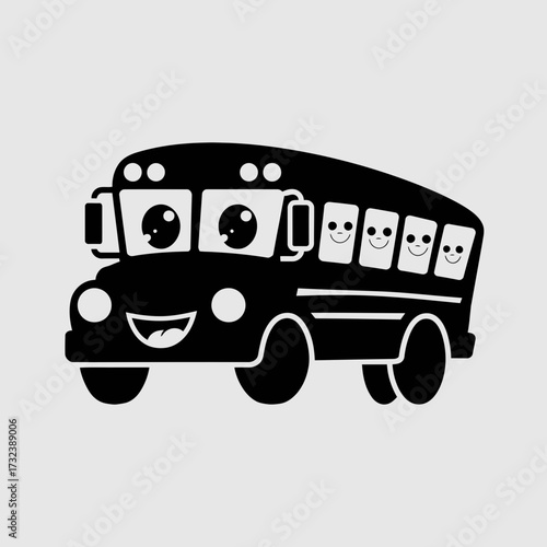 Cute black school bus vector illustration for kids education and transportation graphics silhouette white background