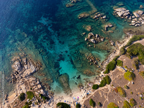 Aerial view of Zia Culumba and Levante beach in Capo Testa