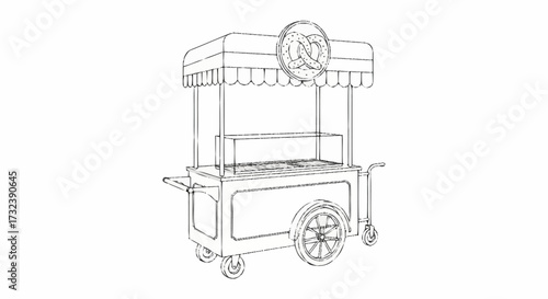 Charming pretzel cart ready for delicious street food vending, perfect for event planners and small business owners seeking mobile sales solutions.