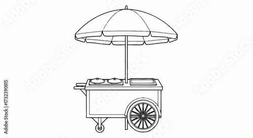 Charming street food cart with umbrella, ready to serve delicious treats at any event, bringing culinary joy to the streets.