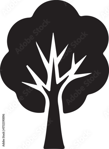 Stylized black and white tree icon with branches