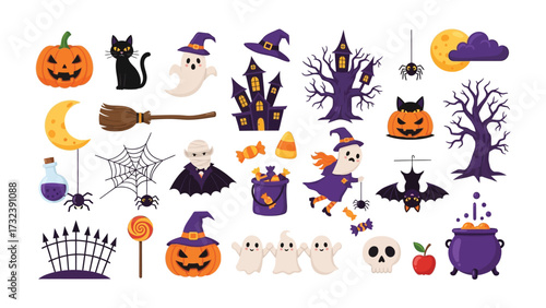Spooky Halloween Symbols: A collection of eerie illustrations, including smiling pumpkin and haunting figures that evoke the spirit of Halloween and Halloween decor.