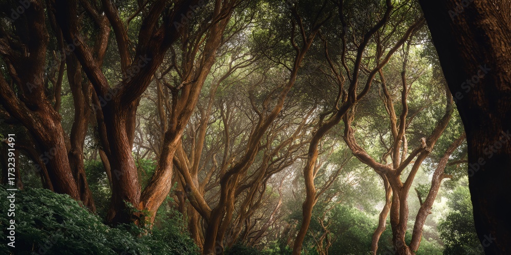 Fototapeta premium Forest with trees that are tall and green