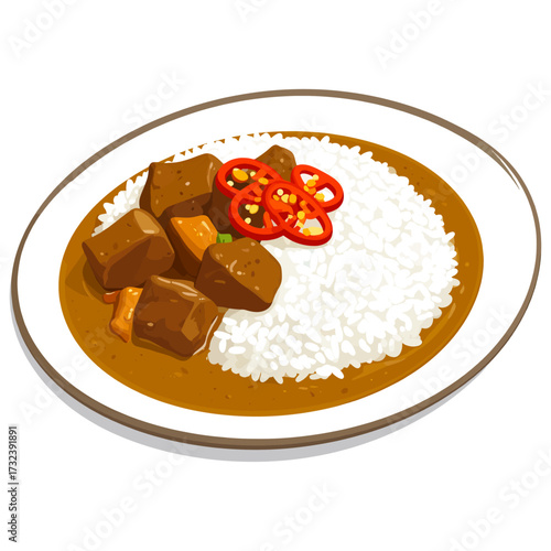 Golden cutlet curry rice with rich hearty texture and warm light symbolizing joy, prosperity, and renewal 
