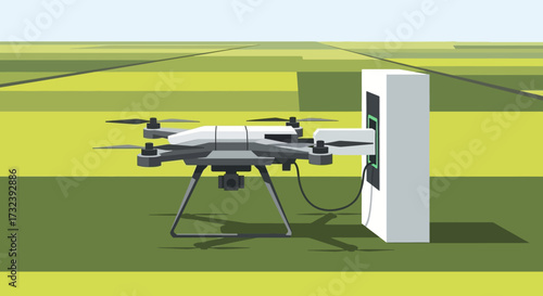 Drone charging station in a field for agricultural technology.