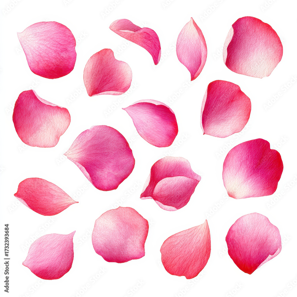 Fototapeta premium Watercolor valentine pink rose petal isolated on white background delicate floral romantic design for love celebration and wedding decoration